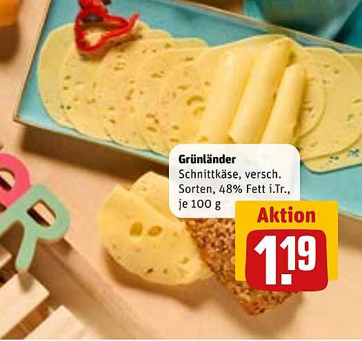 Grünländer Schnittkäse, versch. Sorten, 48% Fett i.Tr., je 100 g
