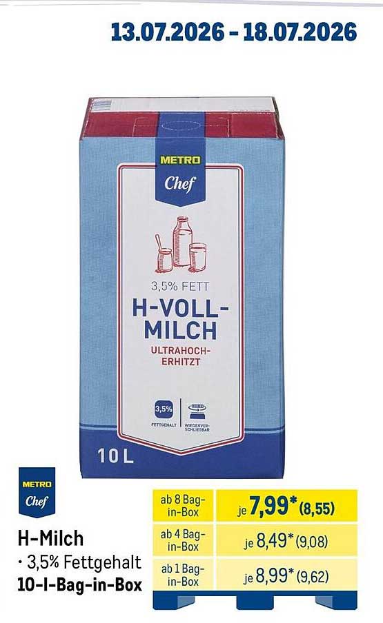 H-Milch • 3,5% Fettgehalt 10-l-Bag-in-Box