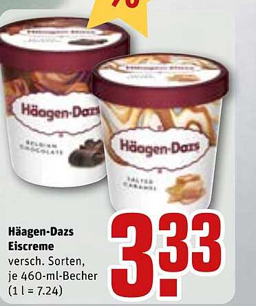 Häagen-Dazs Eiscreme versch. Sorten, je 460-ml-Becher (1 l = 7.24)