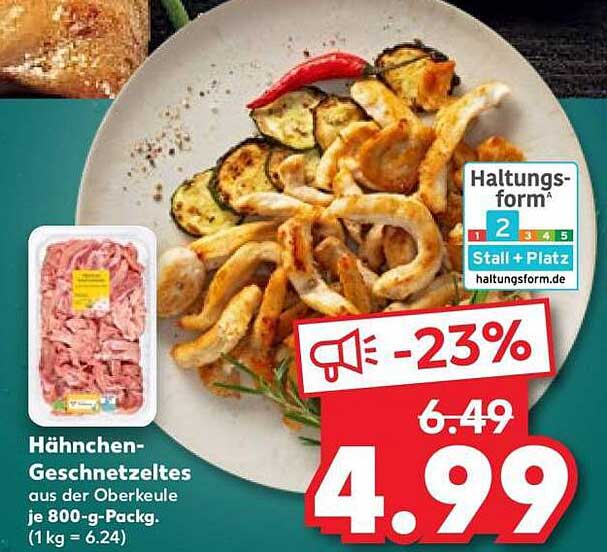 Hähnchen-Geschnetzeltes aus der Oberkeule je 800-g-Packg. (1 kg = 6.24)