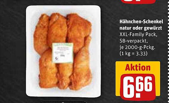 Hähnchen-Schenkel natur oder gewürzt XXL-Family Pack, SB-verpackt, je 2000-g-Pack. (1 kg = 3.33)