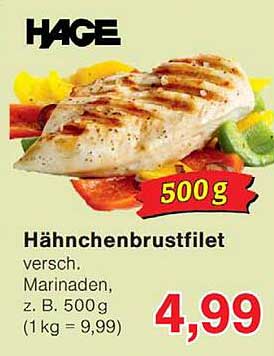Hähnchenbrustfilet versch. Marinaden, z. B. 500g (1 kg = 9,99)