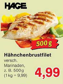 Hähnchenbrustfilet versh. Marinaden, z. B. 500 g (1 kg = 9,99)