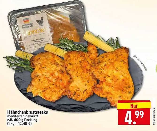 Hähnchenbruststeaks mediterran gewürzt z.B. 400 g Packung