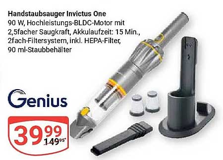 Handstaubsauger Invictus One 90 W, Hochleistungs-BLDC-Motor mit 2,5facher Saugkraft, Akkulaufzeit: 15 Min., 2fach-Filtersystem, inkl. HEPA-Filter, 90 ml-Staubbehälter