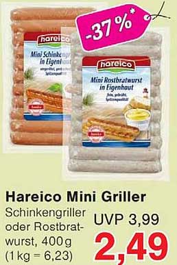 Hareico Mini Griller Schinkenröller oder Rostbratwurst, 400 g (1 kg = 6,23)