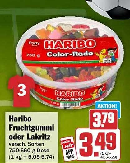 Haribo Fruchtgummi oder Lakritz versch. Sorten 750-660 g Dose (1 kg = 5.05-5.74)