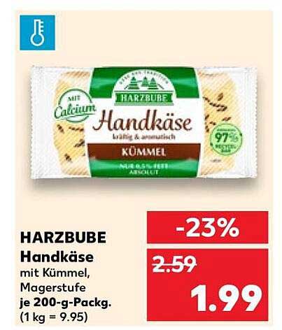 HARZBUBE Handkäse mit Kümmel, Magertufe je 200-g-Packg. (1 kg = 9.95)