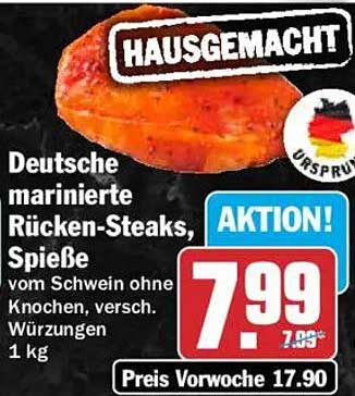 HAUSGEMACHT Deutsche marinierte Rücken-Steaks, Spieße vom Schwein ohne Knochen, versch. Würzungen 1 kg
