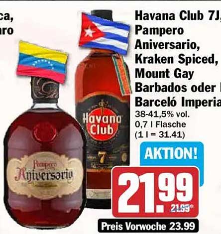 Havana Club 7J, Pampero Aniversario, Kraken Spiced, Mount Gay Barbados oder Barceló Imperia