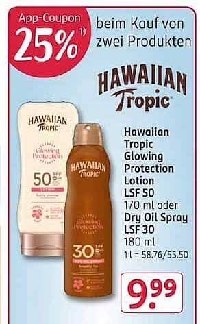 Hawaiian Tropic Glowing Protection Lotion LSF 50 170 ml oder Dry Oil Spray LSF 30 180 ml
