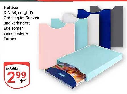 Heftbox DIN A4, sorgt für Ordnung im Ranzen und verhindert Eselsohren, verschiedene Farben