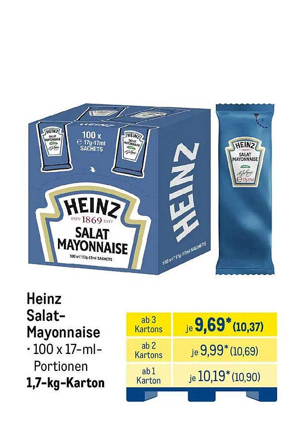 Heinz Salat-Mayonnaise • 100 x 17-ml-Portionen 1,7-kg-Karton
