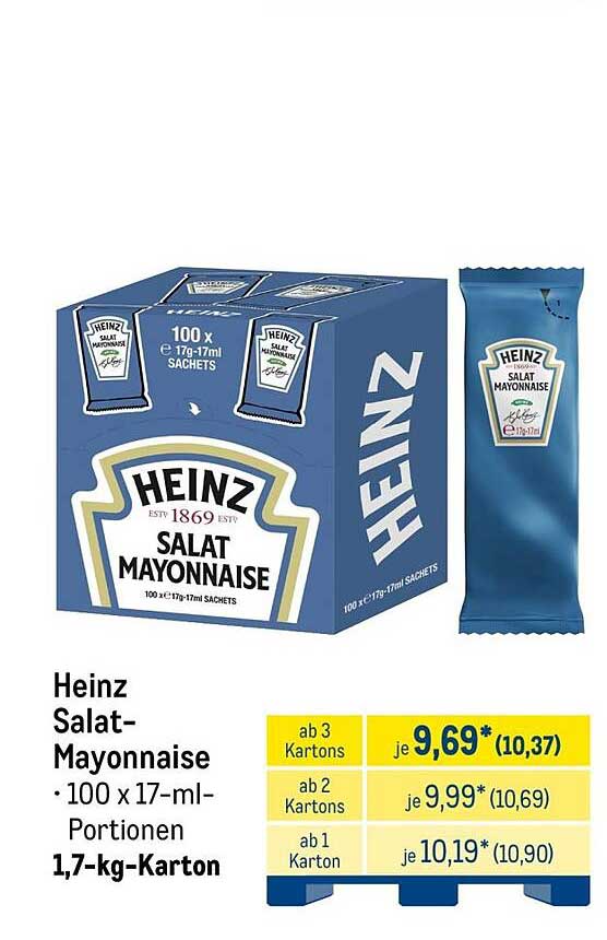 Heinz Salat-Mayonnaise • 100 x 17-ml-Portionen 1,7-kg-Karton