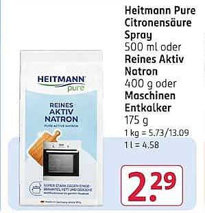 Heitmann Pure Citronensäure Spray 500 ml oder Reines Aktiv Natron 400 g oder Maschinen Entkalker 175 g