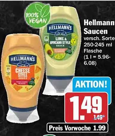 Hellmann's Saucen versc. Sorten 250-245 ml Flasche (1 l = 5.96-6.08)