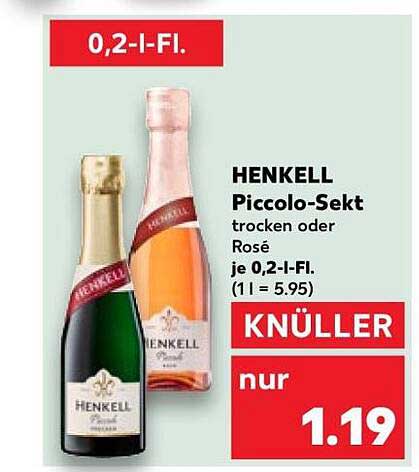 HENKELL Piccolo-Sekt trocken oder Rosé je 0,2-l-Fl. (1 l = 5.95)