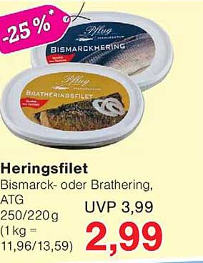 Heringsfilet Bismarck- oder Brathering, ATG 250/220g