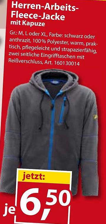 Herren-Arbeits-Fleece-Jacke mit Kapuze
