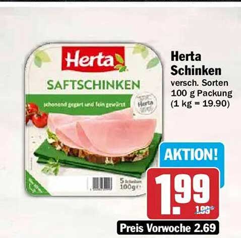 Herta Schinken versch. Sorten 100 g Packung (1 kg = 19.90)