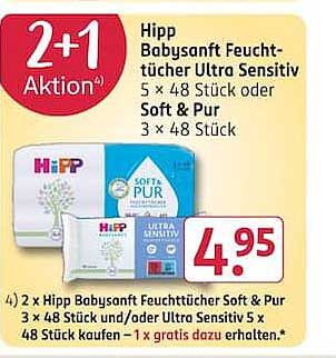 Hipp Babysanft Feuchttücher Ultra Sensitiv 5 × 48 Stück oder Soft & Pur 3 × 48 Stück