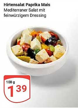 Hirtensalat Paprika Mais Mediterraner Salat mit feinwürzigem Dressing
