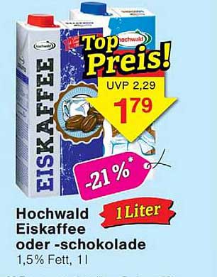 Hochwald Eiskaffee oder -schokolade 1,5% Fett, 1l