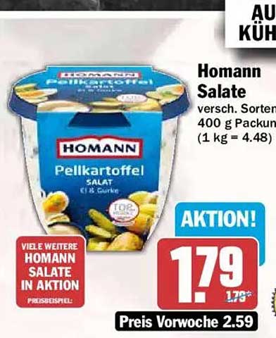 Homann Salate, versch. Sorten, 400 g Packung (1 kg = 4.48)