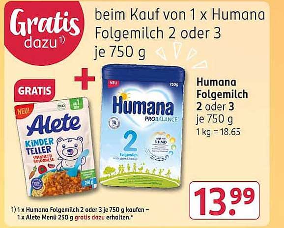 Humana Folgemilch 2 oder 3 je 750 g
