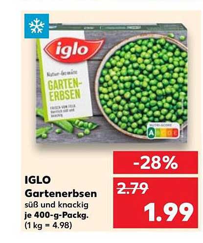 IGLO Gartenerbsen süß und knackig je 400-g-Packg. (1 kg = 4.98)