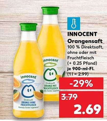 INNOCENT Orangensaft 100 % Direktsaft, ohne oder mit Fruchtfleisch (+ 0.25 Pfand) je 900-ml-Fl.