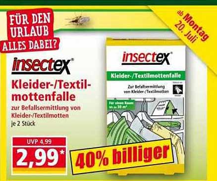 insectex Kleider-/Textilmottenfalle zur Befallsermittlung von Kleider-/Textilmotten je 2 Stück