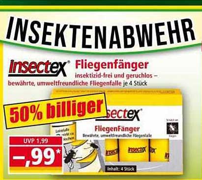 INSEKTENABWEHR insectex Fliegenfänger insectizid-frei und geruchlos – bewährte, umweltfreundliche Fliegenfalle je 4 Stück