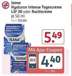 Isana Hyaluron Intense Tagescreme LSF 30 oder Nachtcreme je 50 ml