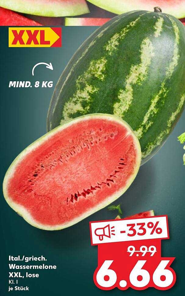 Ital./griech. Wassermelone XXL, lose Kl. I je Stück