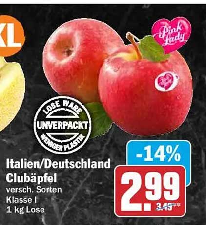 Italien/Deutschland Clubäpfel versch. Sorten Klasse I 1 kg Lose