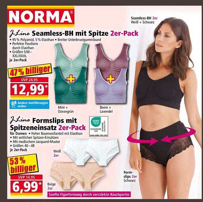 J-Line Seamless-BH mit Spitze 2er-Pack