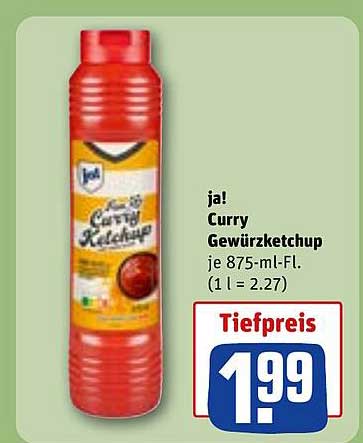 ja! Curry Gewürzketchup je 875-ml-FI. (1 l = 2.27)