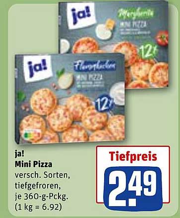 ja! Mini Pizza versch. Sorten, tiefgefroren, je 360-g-Packg. (1 kg = 6.92)