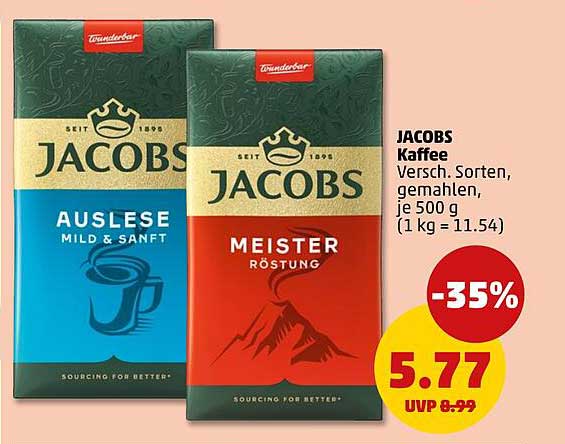 JACOBS Kaffee Versch. Sorten, gemahlen, je 500 g (1 kg = 11.54)