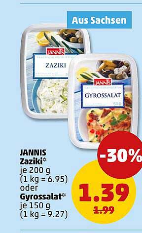 JANNIS Zaziki* je 200 g (1 kg = 6.95) oder Gyrossalat* je 150 g (1 kg = 9.27)