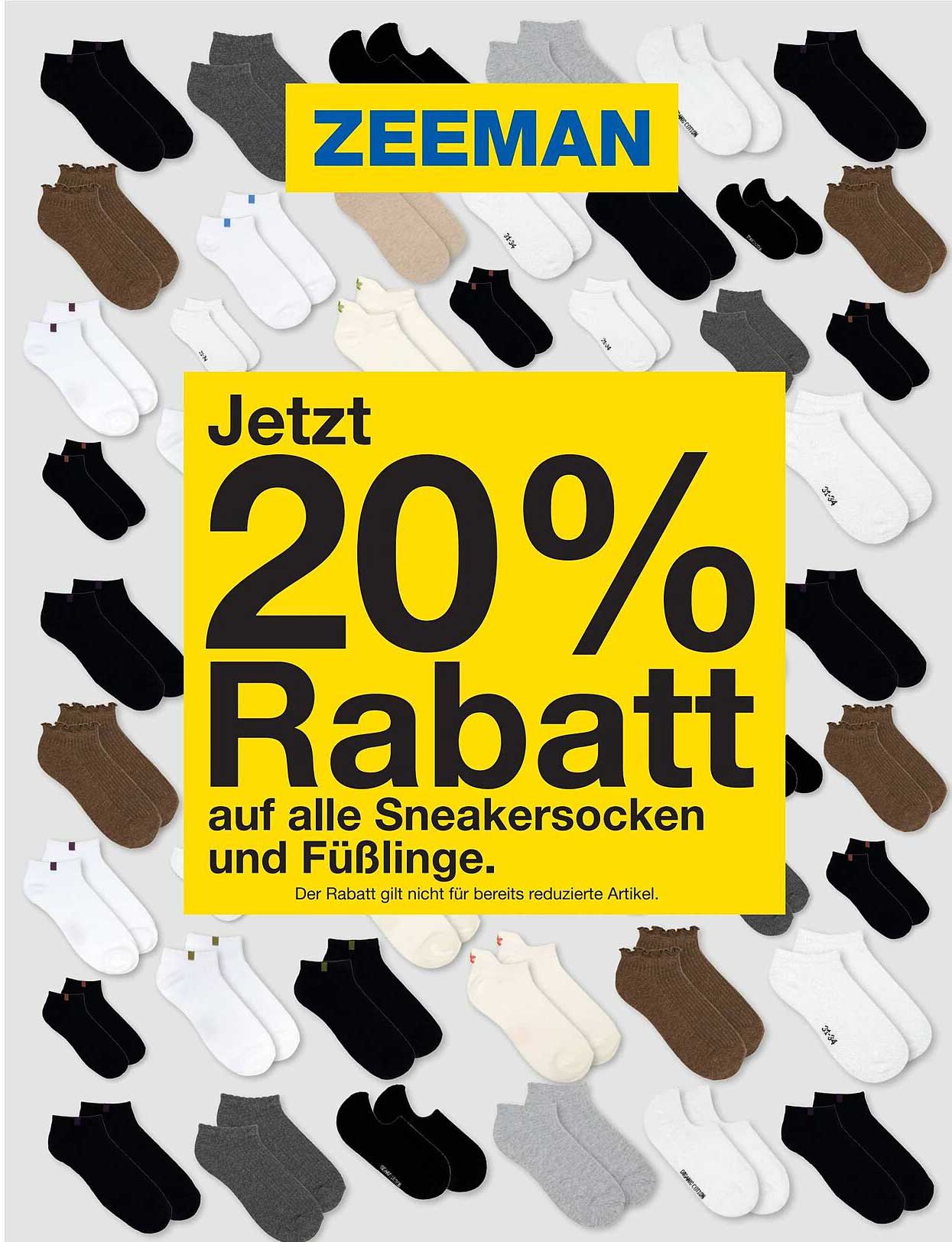 Jetzt 20% Rabatt auf alle Sneakersocken und Füßlinge.