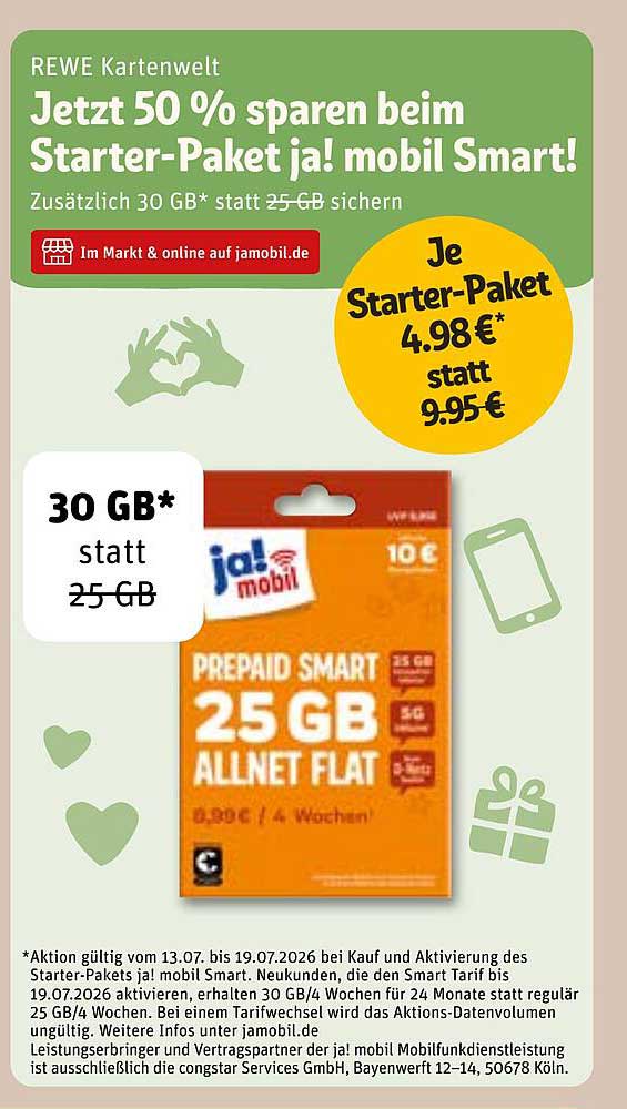 Jetzt 50 % sparen beim Starter-Paket ja! mobil Smart!