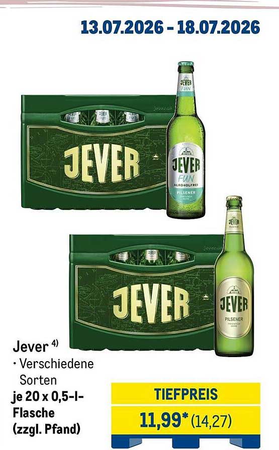 Jever 4) • Verschiedene Sorten je 20 x 0,5-l-Flasche (zzgl. Pfand) TIEFPREIS