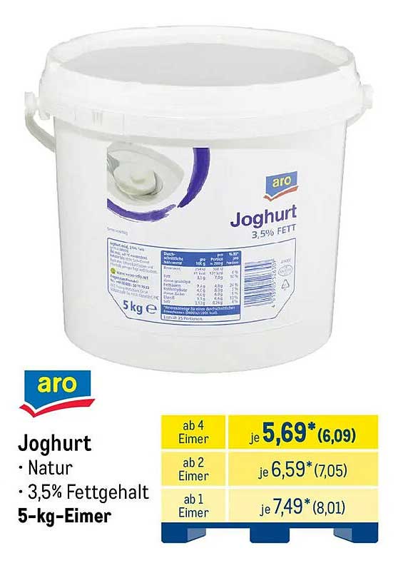 Joghurt Natur 3,5% Fettgehalt 5-kg-Eimer