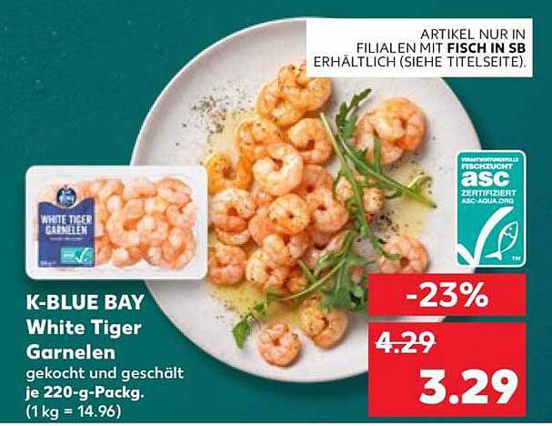K-BLUE BAY White Tiger Garnelen gekocht und geschält je 220-g-Packg. (1 kg = 14.96)