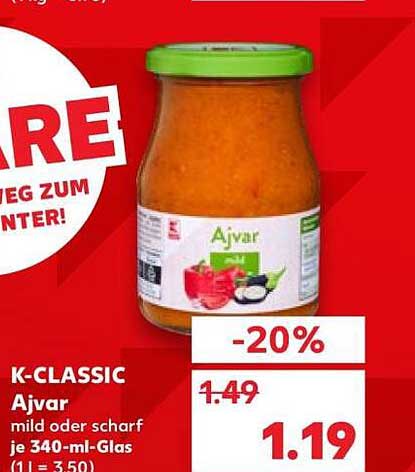 K-CLASSIC Ajvar mild oder scharf je 340-ml-Glas (1 l = 3,50)