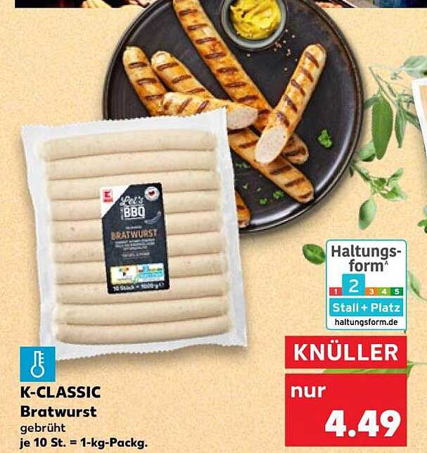 K-CLASSIC Bratwurst gebrüht je 10 St. = 1-kg-Packg.