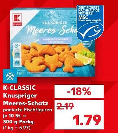 K-CLASSIC Knuspriger Meeres-Schatz panierte Fischfiguren je 10 St. = 300-g-Packg. (1 kg = 5.97)