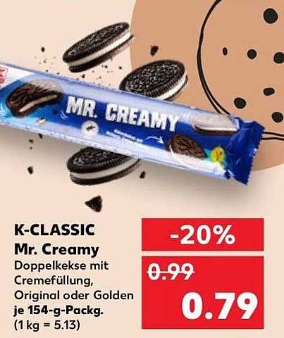 K-CLASSIC Mr. Creamy Doppelkekse mit Cremefüllung, Original oder Golden je 154-g-Packg. (1kg = 5.13)